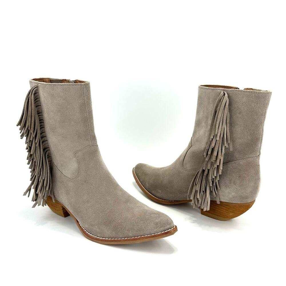 Jeffrey Campbell Hastings Gray Cowboy Ankle Boot Sz 9.5 Suede Fringes Rodeo New